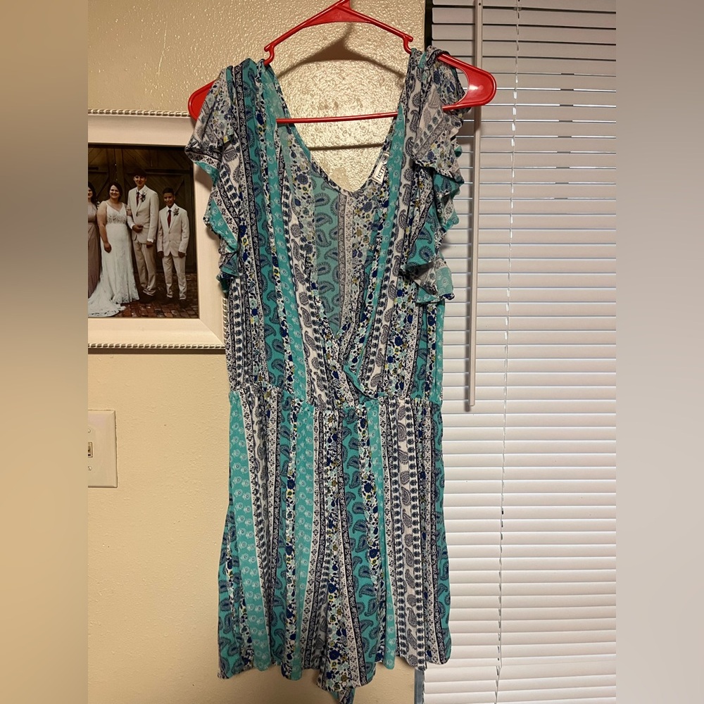 Elegant Teal and Blue Patterned Romper